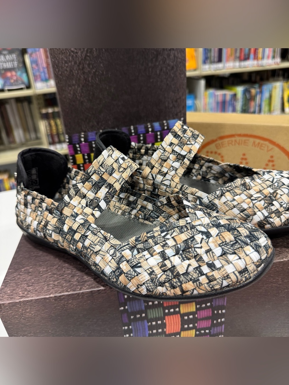 bernie mev. Woven Mary Jane Flats in Black, Tan & Cream - Picture 2 of 4